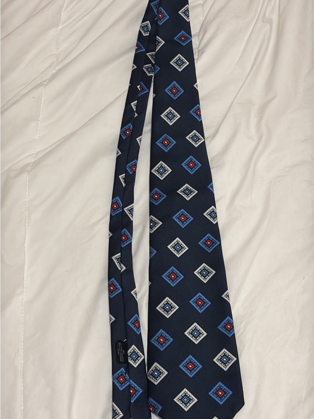 Dior Navy Geometric Diamond-Print Silk Tie with Blue & White Accents